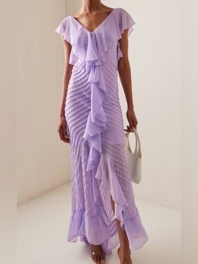 New DE LA VALI macaroon maxi ruffle dress blue